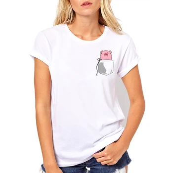 Naujas Mados print t-shirt Kišenėje Sielą Mados balta Patogus Viršūnes Naujas Vasaros T-Shirt moterims, Vasaros Marškinėliai Mielas mažai kiaulių