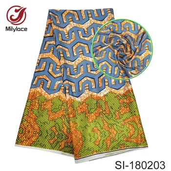 Naujausias skaitmeninio spausdinimo šilko medžiagos afrikos vaškas dizaino audinio gražių gėlių modelio dizainas šilko audinio suknelė SI180206