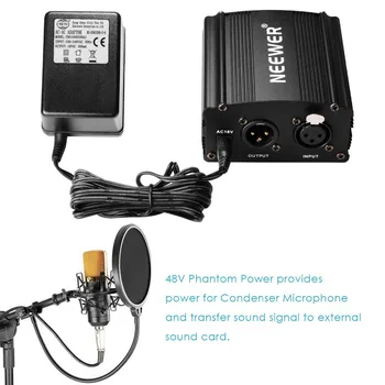 Neewer 1-Kanalo 48VPhantom Maitinimas su Adapteriu ir Vienas XLR Audio Kabelis Kondensatoriaus Mikrofonas, Muzikos Įrašymo Įranga