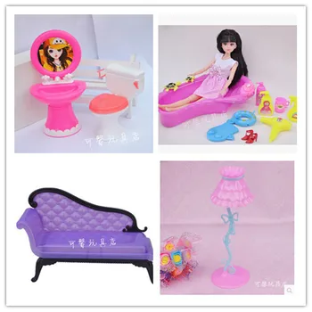 Nemokamas Pristatymas,lėlių baldai Stalo lempa+Sofa+praustuvas +Closestool+Bath11set lėlės priedai Barbie Lėlės,mergaitė žaisti namuose