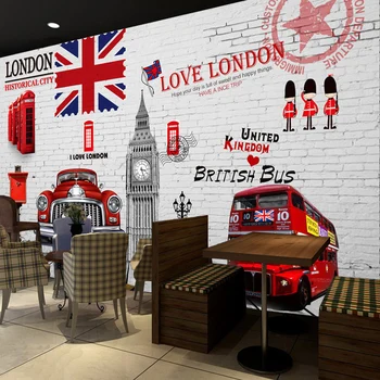 Pasirinktinis Dydis Photo 3D Londono retro sieninis baras lauke Kavinė KTV fono sienos arbatos restoranas tapetai, freskos