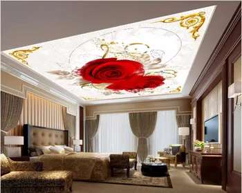 Pasirinktinius nuotraukų 3d lubų freskomis tapetai Raudona meilės rožių fone, sienų tapyba 3d sienų freskomis tapetai už kambarį