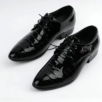 Pigiausia Darbo dress shoes mens lakinės odos Oxfords verslo vestuvių juodi batai nėrinių Pažymėjo tne pu odos butai, AB-25