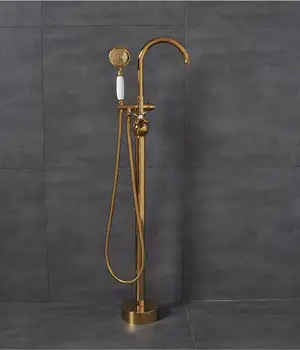 Prabangus aukso Žalvario Vonios kambario grindų puošia vonios Maišytuvas nustatyti grindų montuojamas stiliaus dušo maišytuvas nustatyti dvigubos svirties nemokamas pristatymas