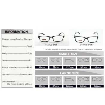 Prekės ženklo Dizainas Juoda TR90 Rėmelis raiškiojo Skaitymo Akiniai Vyrai Moterys Kokybės Slim Dervos Objektyvas Presbyopia Akiniai G608