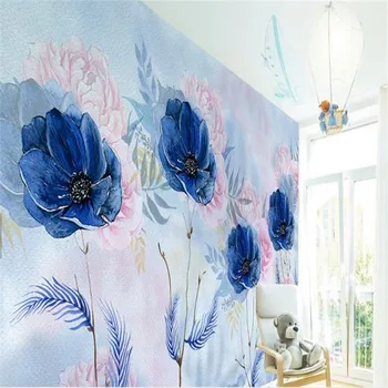 Ranka-dažytos Gėlės Freskomis Sielovados Stiliaus Lapų Tapetai Gyvenamasis Kambarys Sofos Fono Sienos Popierius su paveikslėliais Namų Dekoro