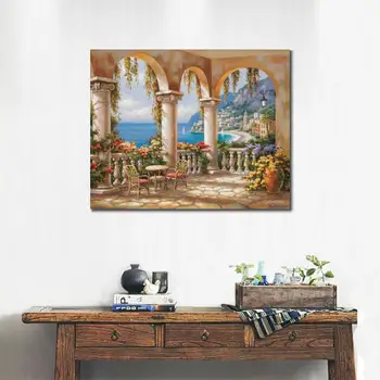 Rankomis Dažyti šiuolaikinės dekoratyvinės dailės pakrančių peizažai Naftos tapyba ant drobės Medi Arka, sienų dekoras Aukštos kokybės