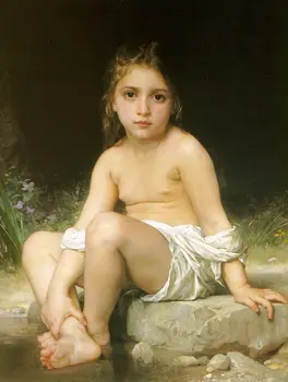 Rankų darbo Aliejaus tapybai reprodukcijai Vaiką į Vonią William Bouguereau