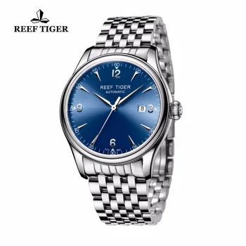 Rifas Tigras/RT Dizaineris Atsitiktinis Laikrodžiai, Nerūdijančio Plieno, Laikrodžiai Blue Dial Automatinė Verslo Laikrodžiai Vyrams RGA823