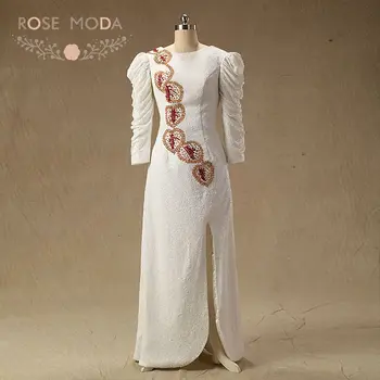Rose Moda ilgomis Rankovėmis vakarinę Suknelę Blizgučiais V Atgal arabų Šalis Suknelė su Plyšio Oficialią Vakaro Suknelės Plius Dydžio 2018