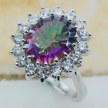 Rose Rainbow Crystal Cirkonis 925 Sterlingas Sidabro, Aukščiausios Kokybės Išgalvotas Papuošalai vestuvių Žiedo Dydis 5 6 7 8 9 10 11 F1177