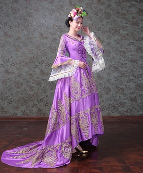 Royal Viduramžių Gotikos ir Renesanso Viktorijos Šalies Violetinė Kostiumai su Priekaba