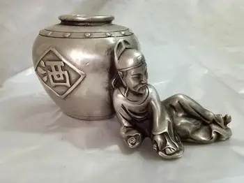 Senovinių Kinų rankų darbo Tibeto sidabro ir bronzos arbatinukas