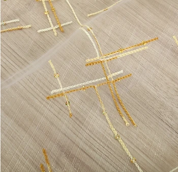 Smėlio spalvos juostele embroideried aukso blizgučiai tiulis užuolaidų vien užuolaidų vienspalviai voile blind kambarį nemokamas pristatymas