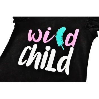 SOSOCOER Mergaičių Drabužių Rinkiniai 2017 Naujas Vasaros Mergaitės Drabužius Wild Child T-shirt+Kutas Kelnes 2vnt Plunksnų Vaikams, Kūdikių Drabužiai Rinkinys