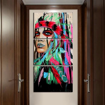 Spalvinga Gimtoji Amerikos Indėnų Mergaitė Plunksnuočių Plakatų ir grafikos Paveikslai tapyba Namų Kambarį Biuro Sienos Menas