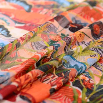Spalvinga kalvų oranžinė raudona šilko skalbiniai / šilkas arklių skaitmeninis rašalinis senovės vėjo šilko audinio suknelė marškinėliai drabužių 