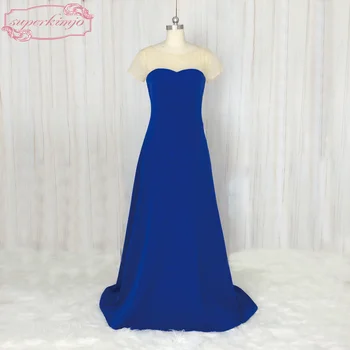 SuperKimJo Trumpas Rankovės Royal Blue Prom Dresses 2017 Satino Elegantiškas Ilgas Moterų Oficialią Suknelės Chalatas De Soiree