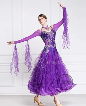 Tinkinti violetinė kalnų krištolas Fox risčia Valsas tango standartinių šokių suknelė konkurencijos sportinių šokių suknelė panele, mergina, moteris