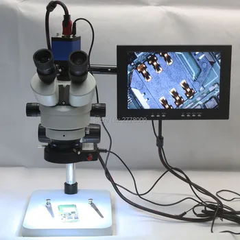 Trinokulinis Stereo Mikroskopas 3,5 X-90X Nuolat Mastelio Didinimo 1080P HDMI USB Pramonės Kamera, LED Žibintai, 10-colių Monitorius