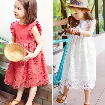 Vasaros 2018 vaikai suknelės mergaitėms suknelė vaikas princesė nėrinių suknelė korėjos Suknelės roupas infantis menina raudona balta