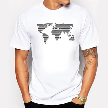 Vyrų Mados T Marškinėliai Spausdinimas Pasaulio Žemėlapyje Juostele Medvilnės trumpomis Rankovėmis O-kaklo Viršūnes Tees Vasaros Grobis T-shirt