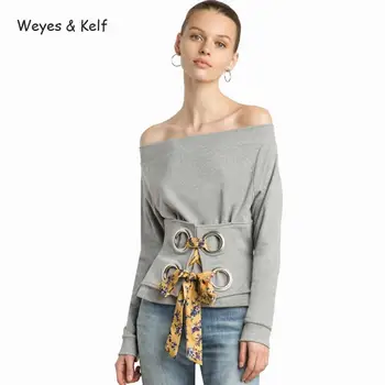 Weyes & Kelf Off Peties Tuščiaviduriai Iš Elastingos Moteriškos Marškinėliai Lady 2017 Moterų Pilka Saldus Palaidinės, Nėrinių Iki Juosmens Palaidinės Blusas Mujer