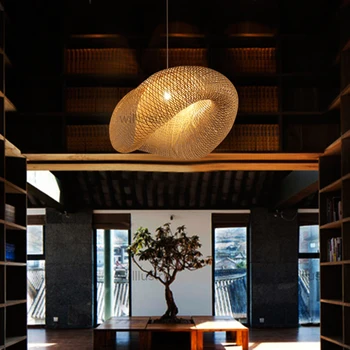 Willlustr bambuko pakabukas lempa, post modernaus dizaino bicorn kabinti apšvietimas natūralus viešbučio restorane šiaurės mediena, pakabos šviesos