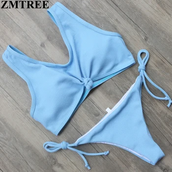 ZMTREE Brand Bikini 2017 Hot Swimwear Women Swimsuit Top Low Waist Bikini Set Female Beach Bathing Suit Blue Biquini Brazilian