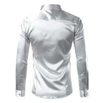 Šilko Satino Marškinėliai Vyrams Chemise Homme 2017 Mados Atsitiktinis Mygtuką Mens Suknelė Marškiniai Emuliacija Šilko Vyrų Socialinės Marškinėliai Camisas