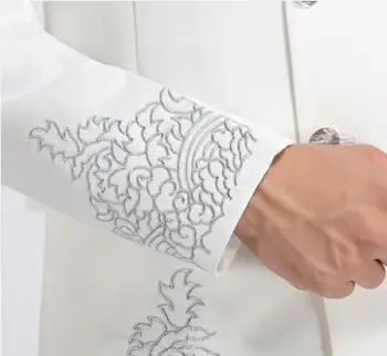 Švarkas vyrams oficialų suknelė vėliau kaip kailis ziajać dizaino kostiumas vyrams stovėti apykaklės, siuvinėjimo masculino santuoka vestuvių kostiumai vyrams