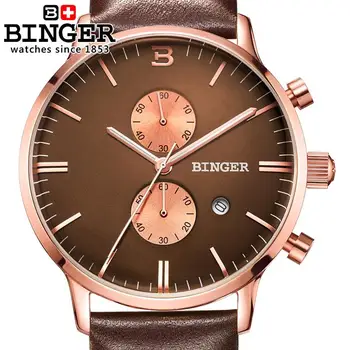 Šveicarija, laikrodžių vyrams prabangos prekės ženklo Laikrodžius BINGER Kvarco žiūrėti glowwatch odinis dirželis Chronograph Naras B1122-7