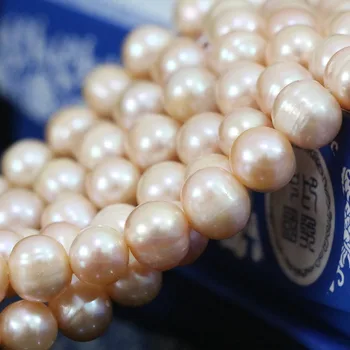 Žavinga freshawater gamtos dirbtiniu būdu išauginti oranžinis apvalus perlas 9-10mm aukštos klasės moterų prarasti karoliukai 