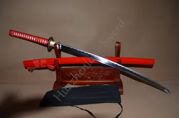 1060 Anglies Plieno Japonijos Samurajų Kardas KATANA Metalo Amatų Handforged raudona labai griežti Aukštos Kokybės Užsakymą Ašmenys Full Tang Sharp