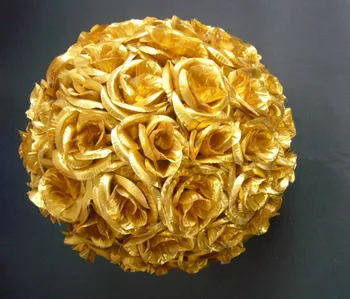 12pcs EMS Nemokamas pristatymas 30cm Aukso bučiavosi kamuolys dirbtinio šilko Bling rožių gėlių kamuolys vestuvių dekoravimas Vestuvių tiekimo