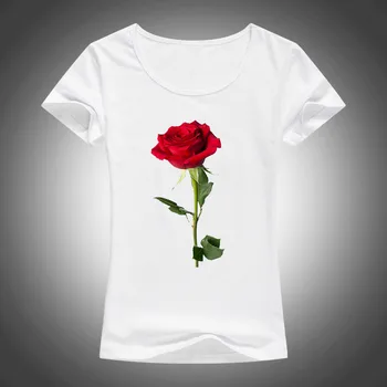 2016 m. vasaros medvilnės trumpomis rankovėmis marškinėliai moterims rožės spausdinti viršūnes tees mados camiseta 1874
