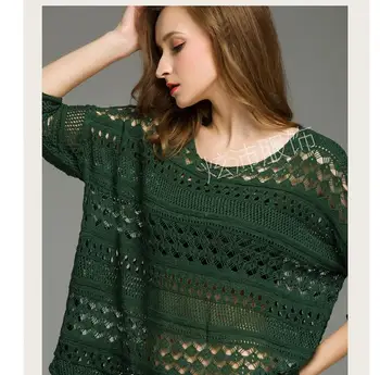 2017 Moterų naujos apvalios kaklo tuščiaviduriai prarasti rankogalių segtukai korėjos versija retro džemperis moterims grynos spalvos Megztinis