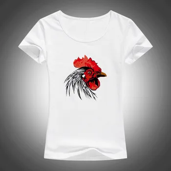 2017 Naujas Moterų Mados Vėliau kaip Kietas Prekės Gyvūnų Dizaino marškinėliai Naujovė Viršūnes Vištienos Galvos Atspausdintas Trumpas Rankovės Tees F15