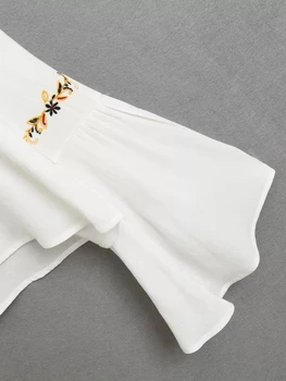 2018 m. Moteris Siuvinėtos gėlės Marškinėliai Mados blyksnius Rankovėmis Palaidinė Etninės stiliaus T Sexy marškinėliai Moteriška Elegancija blusas Viršūnes Boho