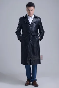 2018 m. Rudenį Vyrų ultra ilgų odinių drabužių išjunk kostiumas apykaklės vyrų odos paltas odinis tranšėjos paltai Gabardina de cuero