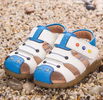 2018 nauja vaikų batai berniukams, kūdikių sandalai korėjos atsitiktinis paplūdimio bateliai, natūralios odos Baotou mažai vaikų, kūdikių, neslidžia sandalai