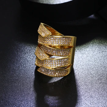 2018 Viršų didįjį Pirštą Žiedas Aukso Spalvos Su Kristalo Platus dizaino bisuteria Mados Prabangių bagues bijoux femme, Šaliai, Papuošalai
