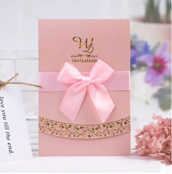 30pcs/daug nemokama versija spausdinimui naujausias elegantiška rožinės vestuvių pakvietimo su kaspinu event & šaliai tiekia nemokamas pristatymas