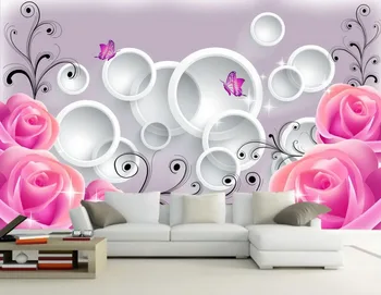 3d freskomis tapetai kambarį Rausvos rožės romantiška mados 3D fonas 3d tapetai, gėlių