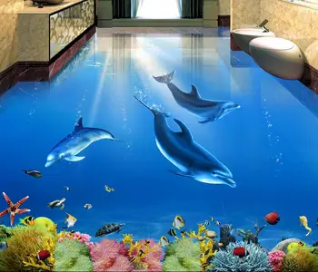 3d grindų vandeniui freskos wallpape Delfinų Povandeninį Pasaulį 3d grindų stereoskopinis tapetai papel de parede 3d europeu grindų
