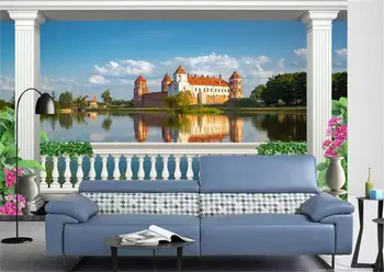3d Pasirinktinius nuotraukų freskos 3d tapetai, Balkonas Ežero Pilis Peržiūrėti nustatymas sienų dekoras tapybos 3d sienų freskomis tapetai, sienų ir 3 d