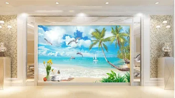 3d sienų freskomis tapetai, Medis su vaizdu į jūrą foto sienų freskomis tapetai šiuolaikinio gyvenimo kambario tapetai Namų Puošybai