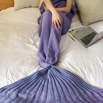 4 Sizes Handmade Yarn Knitted Mermaid Tail Blanket Adult Crochet Mermaid Blanket For Children Baby Throw Bed Wrap Sleeping Bag