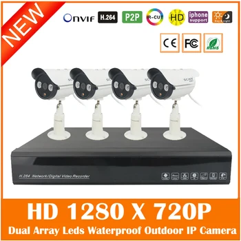 4ch Full Hd 1080p H. 264 Nvr + 4pcs Lauko Vandeniui 720p Mini Ip Tinklo Kameros Cctv Saugumo Priežiūros Rinkiniai Su 1 tb Hdd