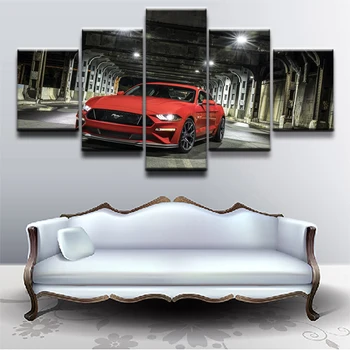 5 Pieces Ford Mustang Car Pictures Modern Wall Art Paintings Framework For Living Room Home Decor Canvas Print